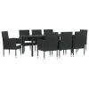9 Piece Patio Dining Set Black Poly Rattan and Steel - Black