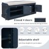 Storage Bench with 4 Doors and Adjustable Shelves,Shoe Bench with Removable Cushion for Living Room,Entryway - Antique Navy - Solid Wood