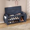Retro Multifunctional Storage Bench with Cushion and Curved Side Panel for Entrance and Living Room - Antique Navy - MDF