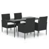 5 Piece Patio Dining Set with Cushions Black Poly Rattan - Black