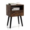 Set of 2 Mid Century Nightstand, Side Table with Drawer and Shelf, End Table for Living Room Bedroom, Rustic Brown - as Pic