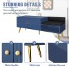 Modern Shoe Storage Bench with Hidden Storage and Upholstered Cushions for Bedside,Living Room and Entryway - Navy - MDF+Metal