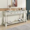 Console Table 63" Long Console Table with Drawers and Shelf for Entryway,Hallway,Living Room - Antique White - Solid Wood