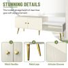 Modern Shoe Storage Bench with Hidden Storage and Upholstered Cushions for Bedside,Living Room and Entryway - Antique White - MDF+Metal
