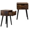 Set of 2 Mid Century Wood Side Table, End Table with 1 Storage Drawer, Nightstand for Bedroom Living Room - Retro Brown + Black