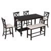 6-Piece Counter Height Dining Table Set Table with Shelf 4 Chairs and Bench for Dining Room - Espresso