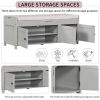 Storage Bench with 3 Shutter-shaped Doors,Shoe Bench with Removable Cushion and Hidden Storage Space - Gray Wash - MDF