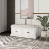 Storage Bench with 4 Doors and Adjustable Shelves,Shoe Bench with Removable Cushion for Living Room,Entryway - White - Solid Wood