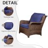 Patio Furniture Set Rattan Outdoor Sectional Conversation Sets 3-Seat Outdoor Couch,2 Single Chair and 2 Ottoman(Gray-Navy, Set of 5)