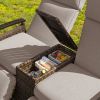 GO Patio Recliner Loveseat Chair, Adjustable Backrest Wicker Outdoor Lounge Chair Set with Acacia Wood Armrests and Built-in Storage Table, Brown