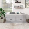 Storage Bench with 4 Doors and Adjustable Shelves,Shoe Bench with Removable Cushion for Living Room,Entryway - Gray Wash - Solid Wood