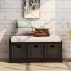 Rustic Storage Bench with 3 Removable Classic Rattan Basket ,Entryway Bench with Removable Cushion - Espresso - Solid Wood