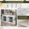 Kitchen Sideboard Storage Buffet Cabinet with 2 Drawers & 4 Doors Adjustable Shelves for Dining Room,Living Room - Antique White - Particle Board