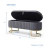 Storage Bench Bedroom Bench, Velvet Oval Upholstered End of Bed Bench with Golden Metal Legs, Grey