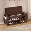 Retro Multifunctional Storage Bench with Cushion and Curved Side Panel for Entrance and Living Room - Espresso - MDF