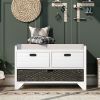 Storage Bench with Removable Basket and 2 Drawers,Fully Assembled Shoe Bench with Removable Cushion - White - Solid Wood