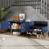 Modern Shoe Storage Bench with Hidden Storage and Upholstered Cushions for Bedside,Living Room and Entryway - Navy - MDF+Metal