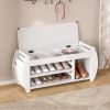 Retro Multifunctional Storage Bench with Cushion and Curved Side Panel for Entrance and Living Room - Antique White - MDF