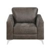 Brownish Gray Polished Microfiber Upholstery Elegant Modern Style Chair 1pc Solid Wood Living Room Furniture Metal Legs - as Pic