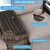 GO Patio Recliner Loveseat Chair, Adjustable Backrest Wicker Outdoor Lounge Chair Set with Acacia Wood Armrests and Built-in Storage Table, Brown