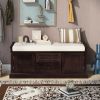 Storage Bench with 2 Drawers and 2 Cabinets,Shoe Bench with Removable Cushion for Living Room,Entryway - Espresso - Solid Wood