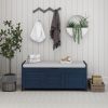 Storage Bench with 3 Shutter-shaped Doors,Shoe Bench with Removable Cushion and Hidden Storage Space - Antique Navy - MDF