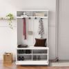 Entryway hall tree with coat rack 4 hooks and storage bench shoe cabinet white - as pic