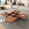 Square Marble Veneer Coffee Table Sliding Top with Storage in 39.4'' - Walnut - MDF