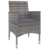 7 Piece Patio Dining Set with Cushions Poly Rattan and Glass - Gray
