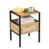 Set of 2, 15.75" Rattan End table with drawer, Modern nightstand, metal legs,side table for living room, bedroom,natural - as Pic