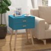 Nightstand Set of 2; 2 Drawers Wood End Table for Bedroom Living Room; 24.8"H; Light Blue - Light Blue - Wood, Medium Density Fiberboard