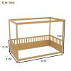 Twin Size Canopy Bed Frame with Guardrails for Kids,Floor Bed Twin with Four Poster Design,Kids Montessori Floor Bed(Twin,Natural)