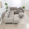 Convertible Sectional Corduroy Sofa with Storage Ottoman,Cupholders, USB Ports for Living Room Apartment,Gray - as Pic