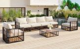 TOPMAX Modern Minimalist 7-Piece Metal Patio Sectional Sofa Set, All-Weather Garden Conversational Furniture Set, Gray