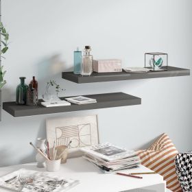 Floating Wall Shelves 2 pcs High Gloss Gray 31.5"x9.3"x1.5" MDF - Grey