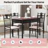 5 Pieces Dining Set Wood Metal Table and 4 Chairs with Cushions - Beige