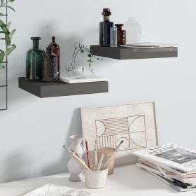 Floating Wall Shelves 2 pcs High Gloss Gray 9.1"x9.3"x1.5" MDF - Grey