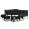 6 Piece Patio Dining Set with Cushions Black Poly Rattan - Black
