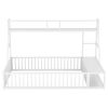 Full Size Floor Bed Frame with Safety Fence, Metal Floor Bed with Desk and Storage Shelves, Playhouse for Kids, White - as Pic