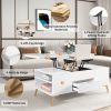 Modern Lift Top Coffee Table Multi Functional Table with Drawers - White - MDF+Steel