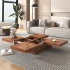 Square Marble Veneer Coffee Table Sliding Top with Storage in 39.4'' - Walnut - MDF