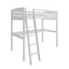 Everest White High Loft Bed with Desk and Storage, Heavy Duty Solid Wood Twin Size Loft Bed Frame with Stairs