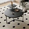 Modern coffee table with two display shelves, Black Faux marble surfaces, Tripod-inspired base,Rounded tabletop edges - Matte Black - MDF