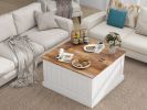 31.5" Farmhouse Coffee Table, Square Wood Center Table with Hinged Lift Top, Rustic Cocktail Table with Large Hidden Storage Compartment-White