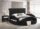 Luxurious 1pc Glam Queen Tufted Headboard Upholstered Storage Round Bed Black Footboard Storage Wooden Bedroom Furniture - as Pic
