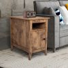 Modern Farmhouse Nightstand Set of 2; Wooden Bedside End Table with Switchable Door; Open Shelf; Hidden Storage- Brown