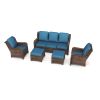 Patio Furniture Set Rattan Outdoor Sectional Conversation Sets 3-Seat Outdoor Couch,2 Single Chair and 2 Ottoman (Bron-Peacock Blue, Set of 5)