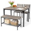 4 Pieces Rustic Dining Table Set with 2 Chairs and Bench - Gray