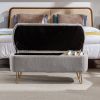 Grey Storage Ottoman Bench for End of Bed Gold Legs, Modern Grey Faux Fur Entryway Bench
