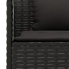 6 Piece Patio Dining Set with Cushions Black Poly Rattan - Black
